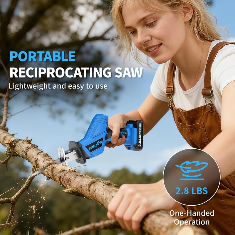 FULLYEA Reciprocating Saw Cordless, 0-3500SPM Variable Speed Reciprocating Saws with 2 Batteries, 4 Saw Blades, Tool-Free Blade Change, Electric Reciprocating Saws for Woods/Metal/Plastic Cutting,Blue - Image 5